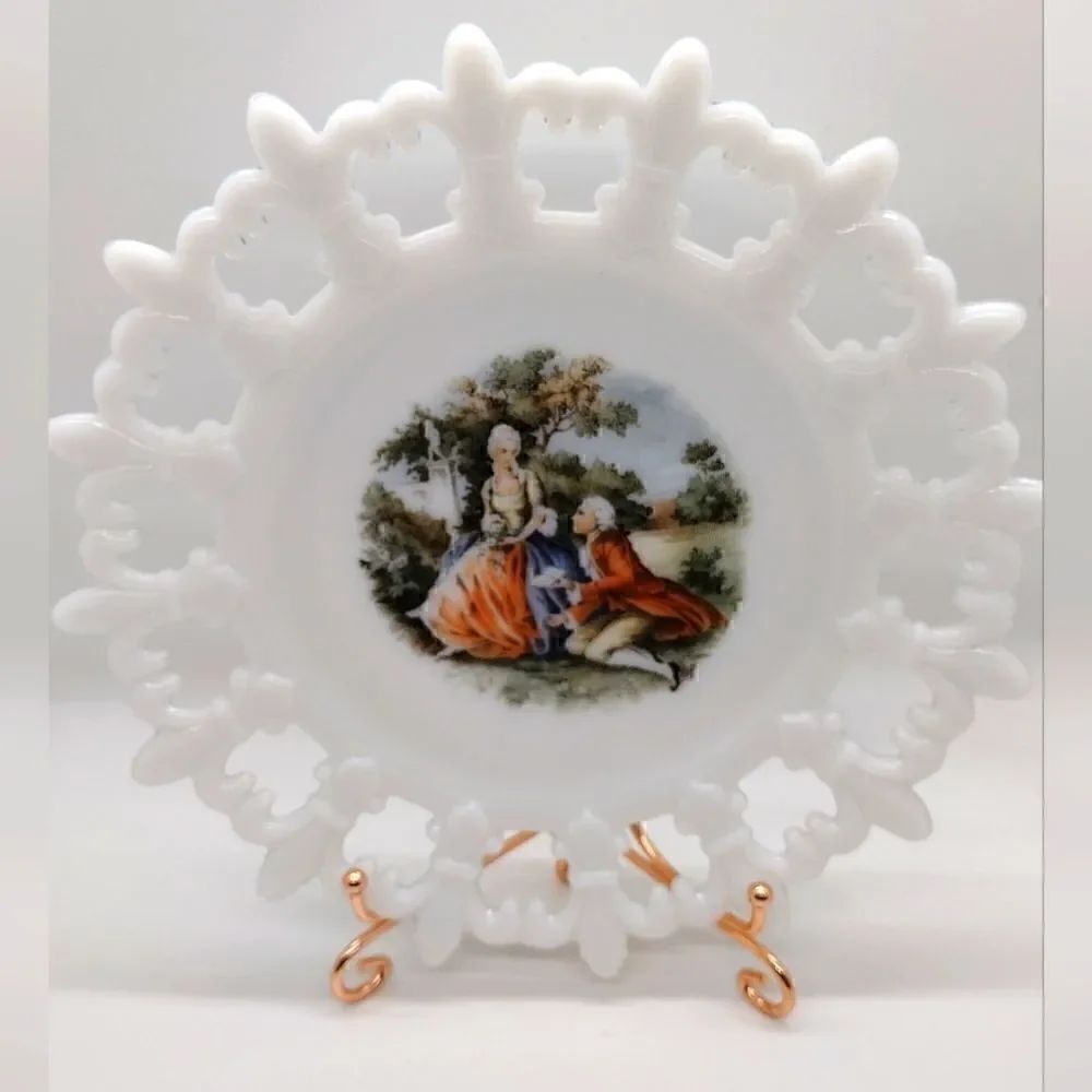 Vintage Milk Glass Lace Edge Plate